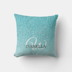 Coussin Parties scintillant bleue Ombre Nom personnalisé M
