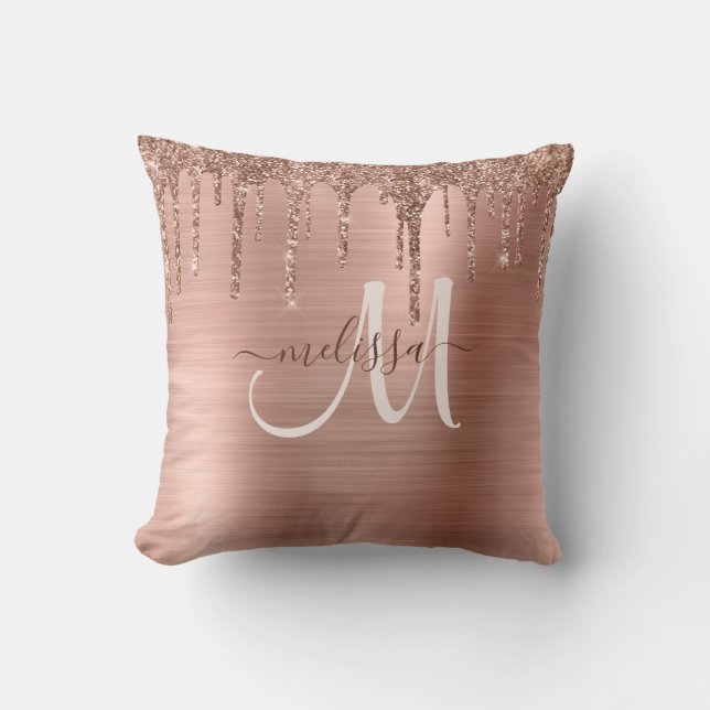 Coussin Parties scintillant Chic Rose à goutte d'or brossé (Recto)