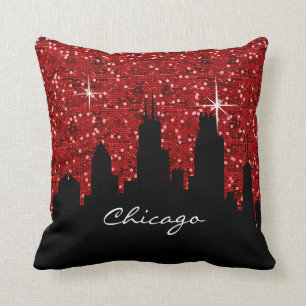 Coussin Parties scintillant Confetti noir et rouge Chicago
