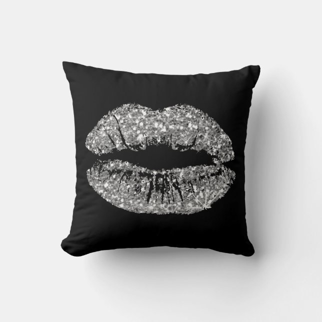 Coussin Parties scintillant d'argent gris noir brasse lèvr (Recto)