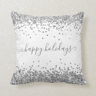 Coussin Parties scintillant d'argent Joyeuses vacances éti