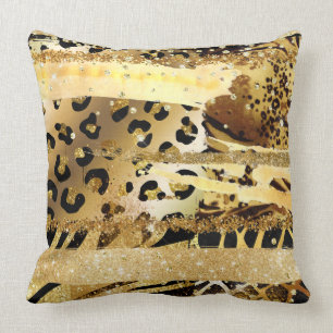 Coussin parties scintillant de léopard d'or, confetti chi