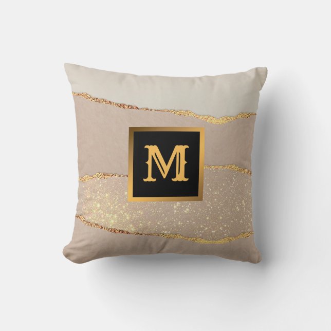 Coussin Parties scintillant de luxe Rose or Monogramme (Recto)