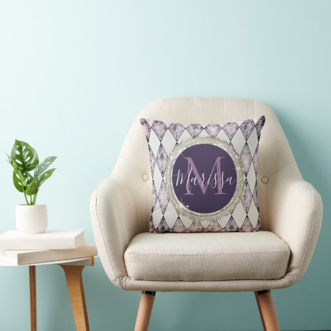 Coussin Parties scintillant de monogramme rose Bush Arlequ (Chaise)