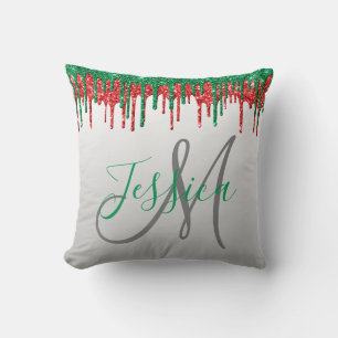 Coussin Parties scintillant de Noël Éclairage Monogramme r