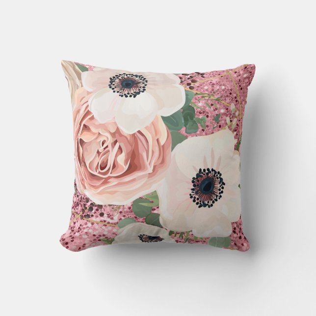 Coussin parties scintillant de Rose de Jardin géométrique  (Recto)