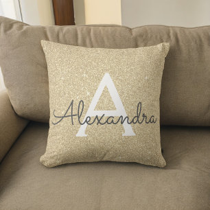 Coussin Parties scintillant d'étincelle d'or Nom et initia