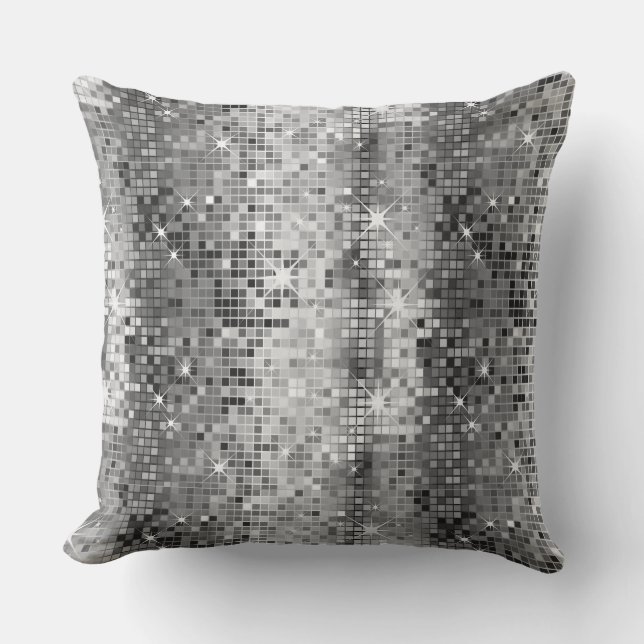 Coussin Parties scintillant Disco-Ball Blanc Et Gris Rétro (Recto)
