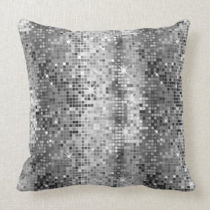 Coussin Parties scintillant Disco-Ball Blanc Et Gris Rétro