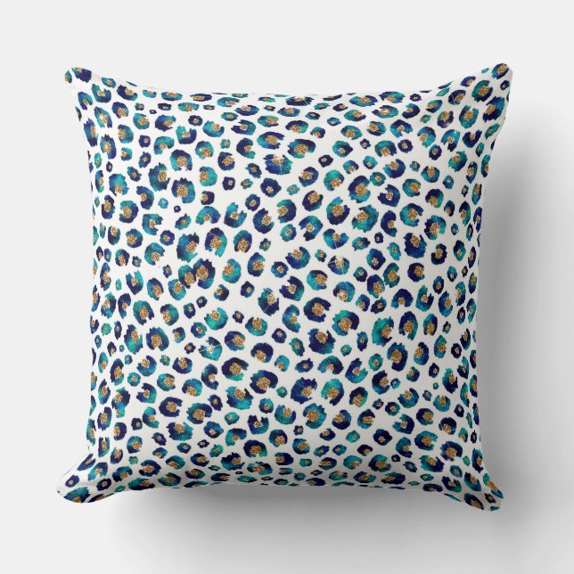 Coussin Parties scintillant d'or bleu Motif Leopard (Recto)