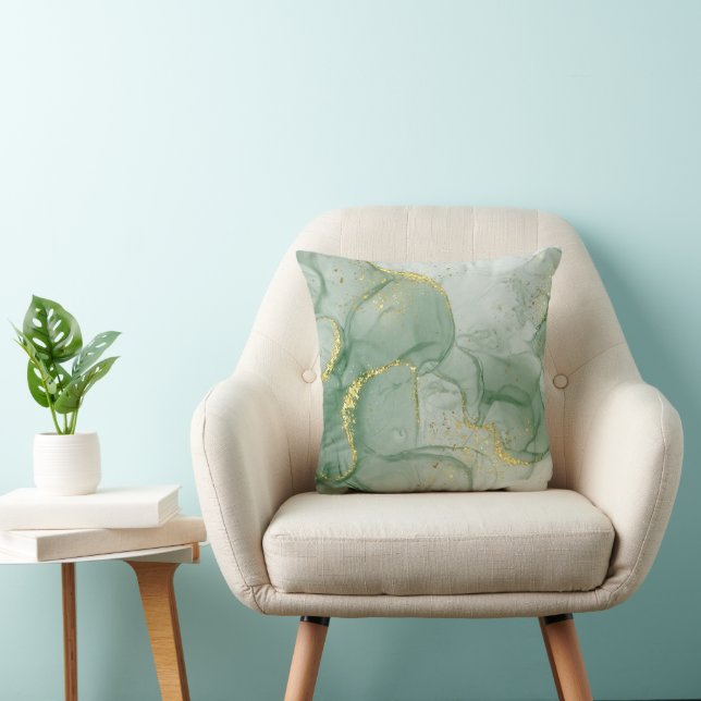 Coussin Parties scintillant d'or écocouleur verte abstrait (Chaise)