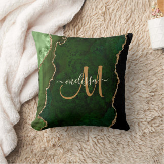 Coussin Parties scintillant d'or vert chic Agate Monogramm