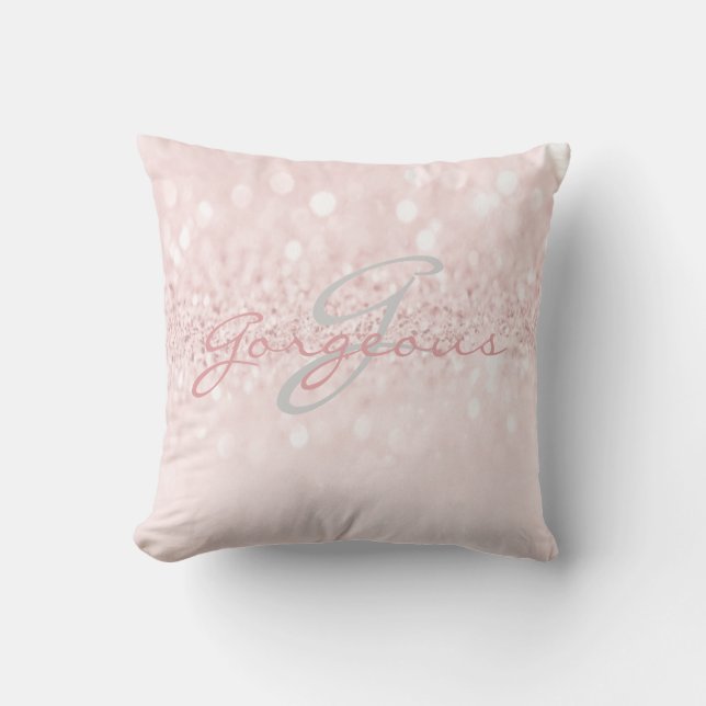Coussin Parties scintillant en argent gris rose Nom du mon (Recto)