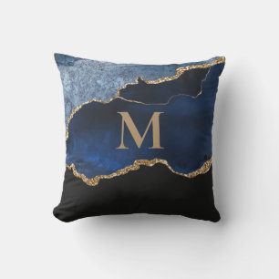 Coussin Parties scintillant en marbre bleu marine moderne 