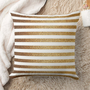 Coussin Parties scintillant en or gras et rayures blanches
