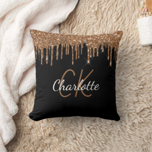 Coussin Parties scintillant en or noir goutte nom monogram
