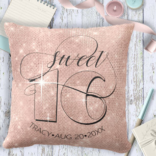 Coussin Parties scintillant et brillant Sweet 16 Rose Gold