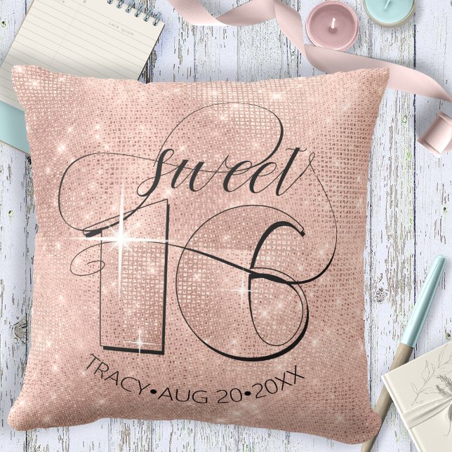 Coussin Parties scintillant et brillant Sweet 16 Rose Gold (Créateur téléchargé)