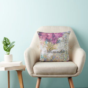 Coussin Parties scintillant étincelante or violet galaxie 