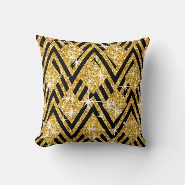 Coussin Parties scintillant Geo Chevron Bling| or (Recto)