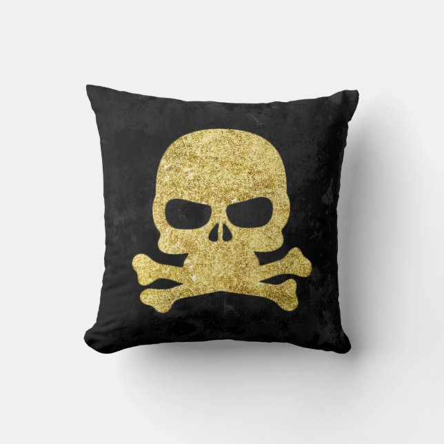 Coussin Parties scintillant gothique Gold Faux Crâne et os (Recto)