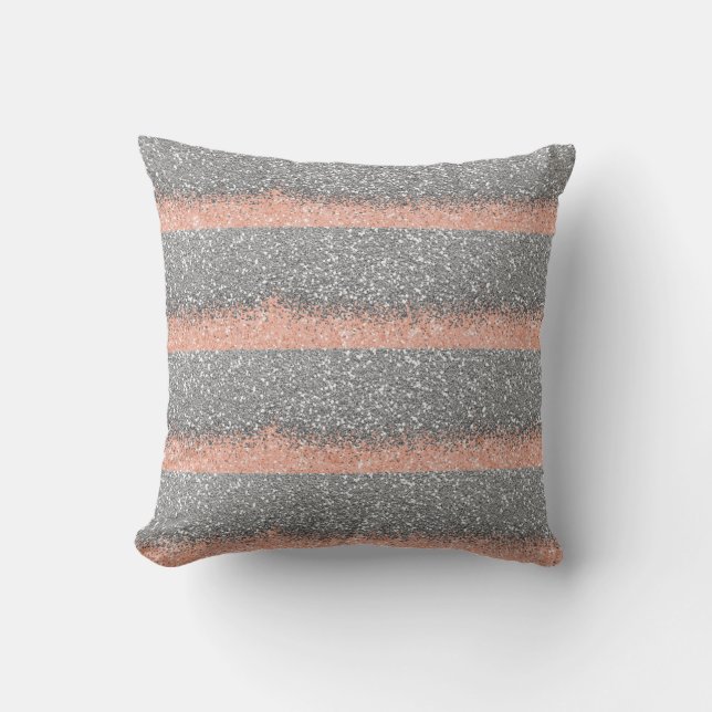 Coussin Parties scintillant gris argenté rayures métalliqu (Recto)