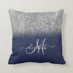 Coussin Parties scintillant moderne Ombre Argent Monogramm