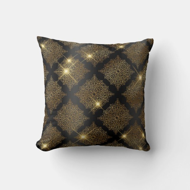 Coussin Parties scintillant noir et or Glam Filigree Motif (Recto)