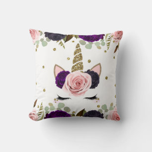 Coussin Parties scintillant or glam floral foncé Unicorn t