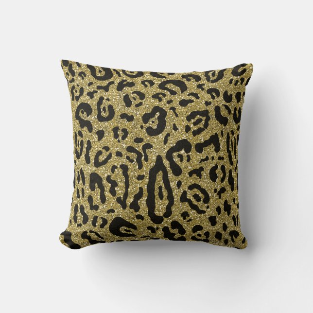 Coussin Parties scintillant or noir Cheetah Leopard Poster (Recto)