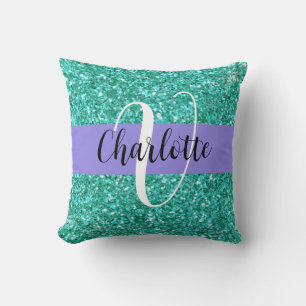 Coussin parties scintillant pétillante turquoise monogramm