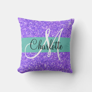 Coussin Parties scintillant pétillante violette monogrammé
