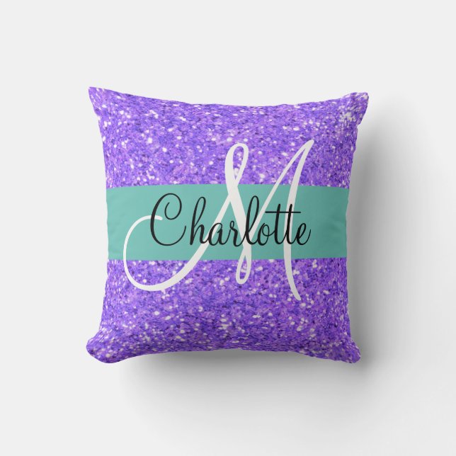 Coussin Parties scintillant pétillante violette monogrammé (Recto)