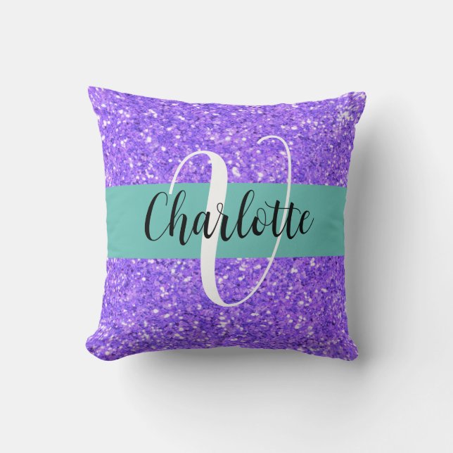 Coussin Parties scintillant pétillante violette monogrammé (Recto)