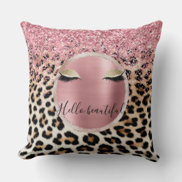 Coussin Parties scintillant rose éclatante cils d'or léopa