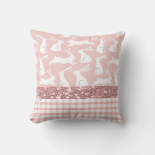 Coussin Parties scintillant rose En vichy lapins patinés