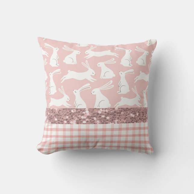 Coussin Parties scintillant rose En vichy lapins patinés (Recto)