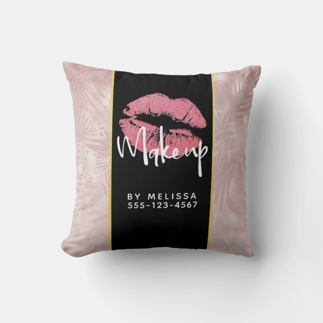 Coussin Parties scintillant rose lèvres et Rose Feuille or (Recto)
