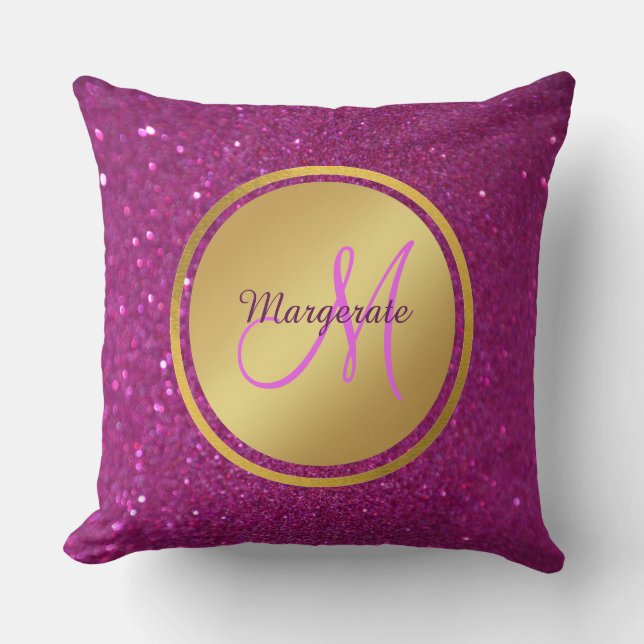 Coussin Parties scintillant rose violet brossé Nom du mono (Recto)