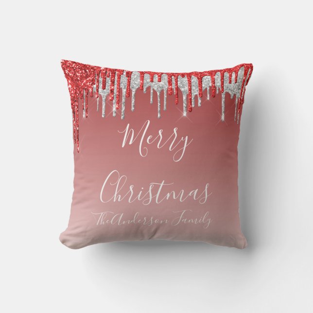 Coussin Parties scintillant rouge goutte Monogramme Joyeux (Recto)