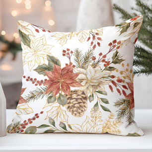 Coussin Parties scintillant rouge or Noël Floral