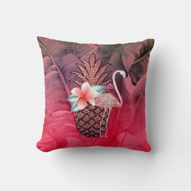 Coussin Parties scintillant tropicale rose Ananas Palm Feu (Recto)