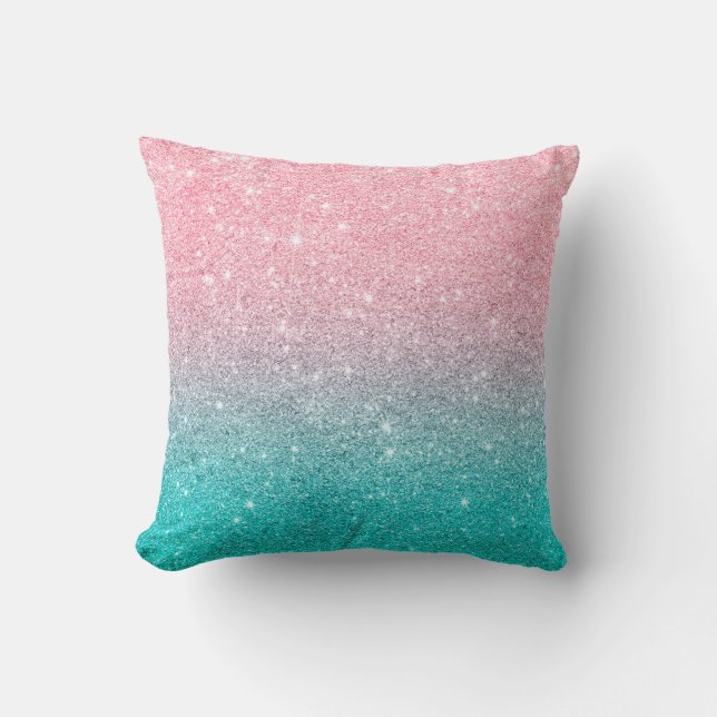 Coussin Parties scintillant turquoise et rose Saumon (Recto)