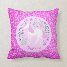 Coussin Parties scintillant Unicorne rose Nom personnalisé