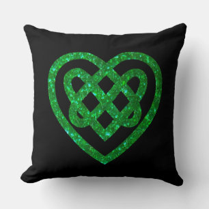 Coussin Parties scintillant verte Coeur celtique noeud de