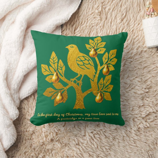Coussin Partridge In Pear Tree Emerald Green Christmas (Couverture)