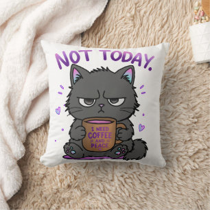 Coussin Pas aujourd'hui Grumpy Cat Amoureux du Café Mignon