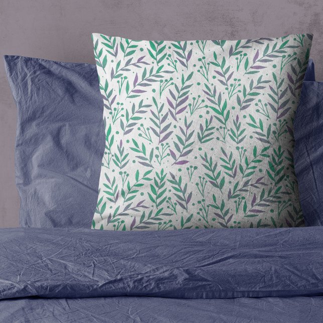 Coussin Pastel aquarelle branches pourpre et vert (Créateur téléchargé)