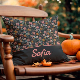 Coussin Pastel aquarelle fleur boho noir Jeu d'oreiller