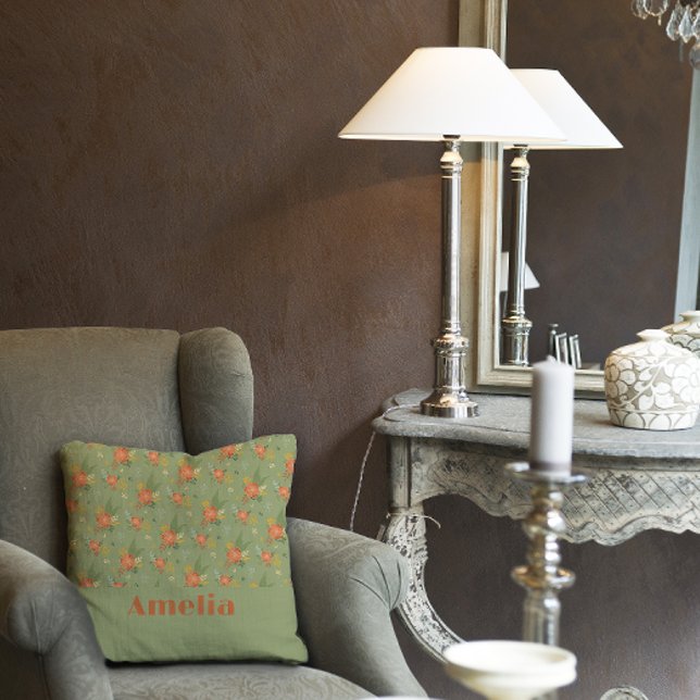 Coussin Pastel beige vert menthe nom du motif floral (Créateur téléchargé)